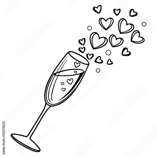 Champagne Glass with Heart Bubbles – Valentine’s Vector. Perfect for: Valentine’s Day, Anniversaries, Romantic Dinners