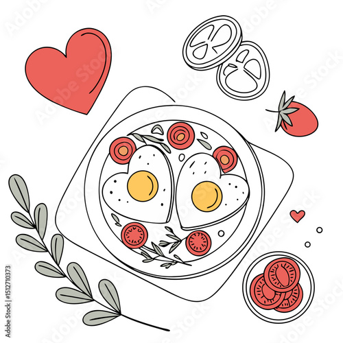 Heart-Shaped Scrambled Eggs with Tomatoes – Valentine’s Meal. Perfect for: Valentine’s Day, Breakfast in Bed, Romantic Mornings