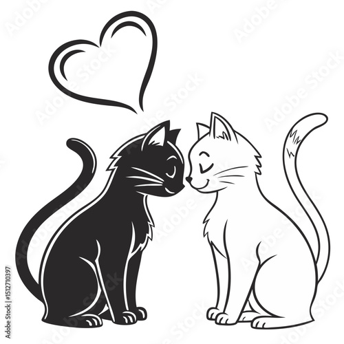 Cute Cats Forming Heart with Tails – Love Vector. Perfect for: Valentine’s Day, Cat Lovers’ Gifts, Cute Celebrations