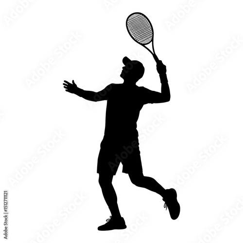 Dynamic silhouette of a tennis player hitting an overhead shot or serve