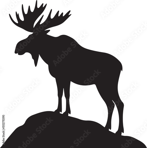 Majestic Moose Silhouette: A bold silhouette of a towering moose, showcasing its impressive antlers against a stark and minimalist backdrop, is a powerful depiction of wilderness.