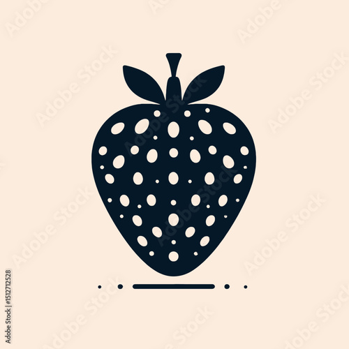 a single pure black silhouette strawberry silhouette with seeds hinted as tiny dots, flat vector style 
