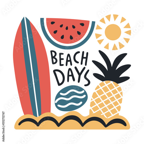 Vibrant Beach Days illustration with summer elements