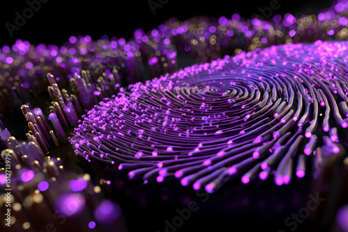 Glowing Data Strings Create a Digital Representation of a Unique Fingerprint Marking Individuality in a Virtual Realm