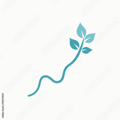 Green plant icon with leaves growing in a wavy design  