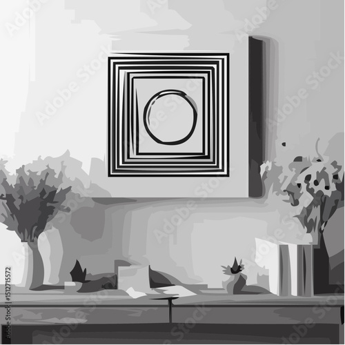 Abstract wall art in minimalist style displayed in modern interior  
