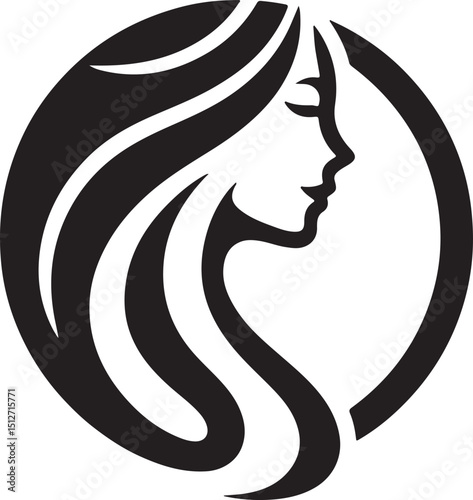 Modern Female Silhouette with Flowing Hair in Circular Frame – Vector Icon

generated elegant silhouette of a modern woman with flowing hair inside a circular frame. This minimalist black and white