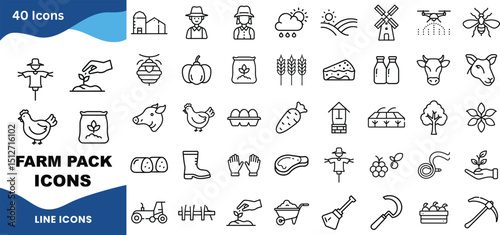 Farm Symbols – Barn, Tractor, Cow, Pig, Wheat, Chicken, Farmer, Corn, Field, Harvest Icons