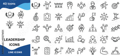 Leadership Icon Set – Vision, Strategy, Team, Goal, Success, Mentor, Guide, Motivation, Direction, Decision Symbols