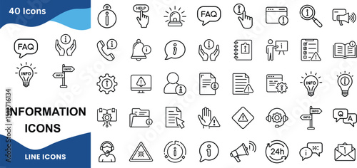 Information Icon Set – Data, File, Folder, Document, Search, Info, Database, Note, Chart, Report Symbols