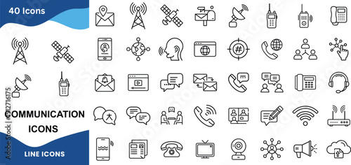 Communication Icon Set – Call, Chat, Email, Phone, Message, Signal, Talk, Mic, Video, Text Symbols