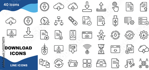 Download Symbol Vector Set – Cloud, File, Web, Arrow, Folder, PDF, Button, Save, Mobile, Document Icons Pack