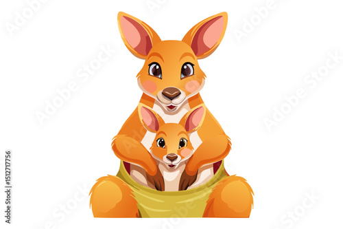 Painting of a mother kangaroo with her kid or baby, Mother Kangaroo and Joey in a mother kangaroo, with her joey nestled securely in her pouch, conveying maternal care and protection