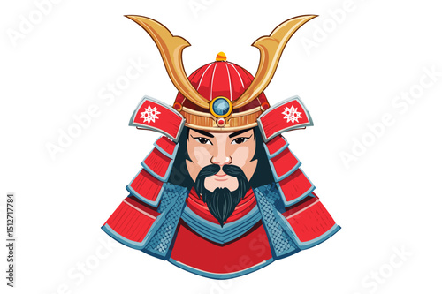 Portrait of a Japanese samurai warrior or shogun in helmet and armor