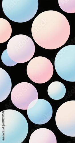Pastel circles on black background, abstract and modern design