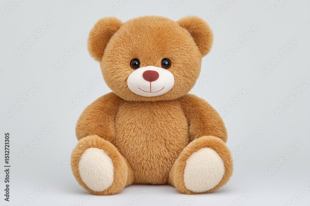 Obraz premium Adorable brown teddy bear with smiling face and soft fur on white background