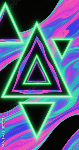 Neon triangles glowing with abstract and geometric design elements