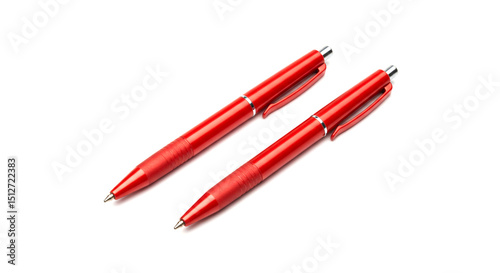 Pair of Red Ballpoint Pens on White Background