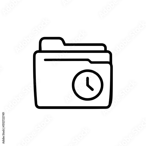 Minimal line art icon of a folder with clock overlay symbolizing recent files or document history