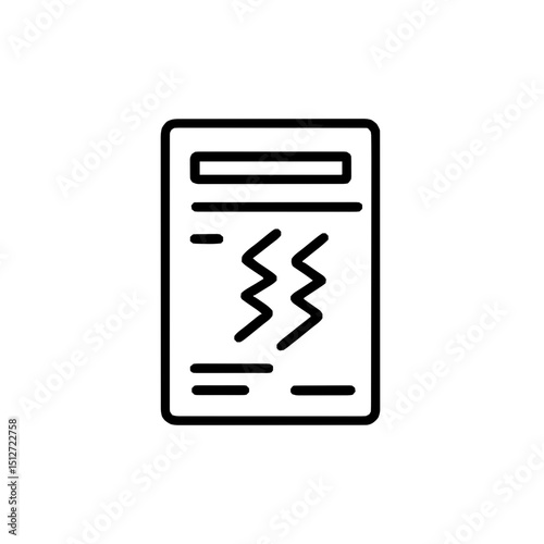 Minimal line art icon of a broken document symbol representing file error or corruption