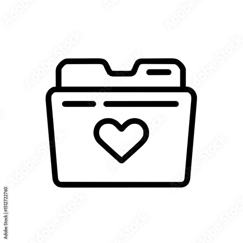 Minimal line icon of a folder with a heart symbol representing user favorite or personal directory