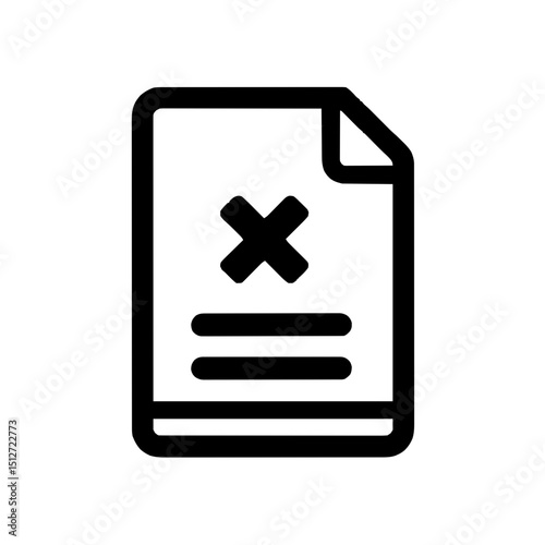 Minimal line art icon of a document with an X mark representing deletion or file removal