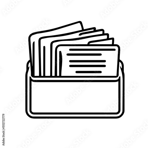 Minimal line art icon of an archive box with documents, representing file storage or organization