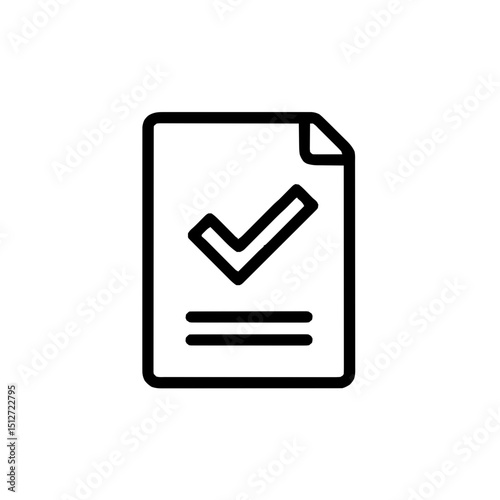 Minimal line icon of a document with a checkmark symbolizing approval or task completion