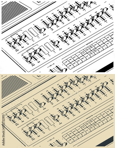 Analog synthesizer close up illustrations