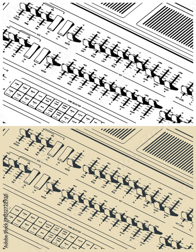 Analog synthesizer close-up illustrations