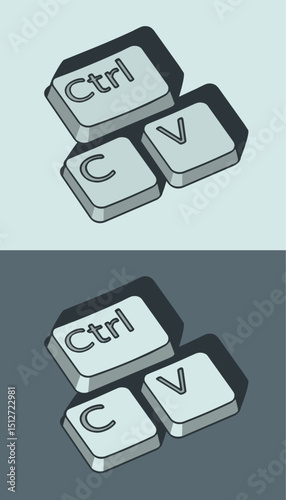 Copy paste keys stylized ironic illustrations
