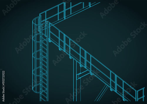 Industrial metal structure with ladder isometric drawing close up