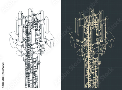 High telecommunications tower isometric blueprints