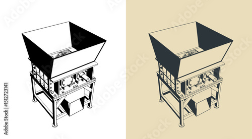 Industrial plastic shredder illustrations