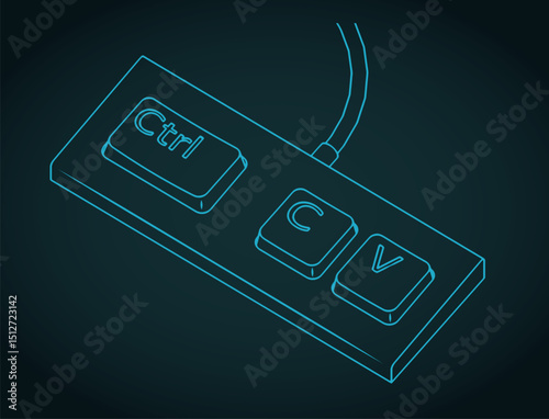 Keyboard with three keys Ctrl C and V ironic illustration