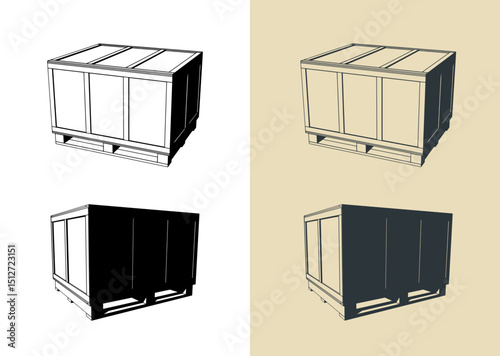 Large wooden shipping crate illustrations