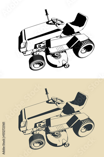 Mini tractor lawn mower illustrations