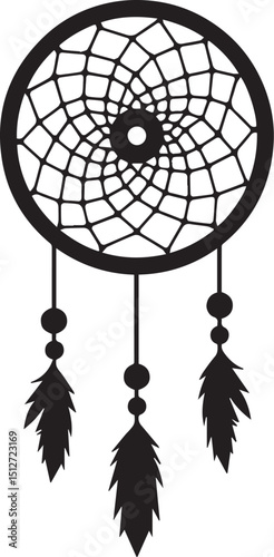 Dreamcatcher Silhouette: A captivating dreamcatcher silhouette against a clear background, exuding an aura of tranquility and mystical allure, capturing the essence of folklore and protection.