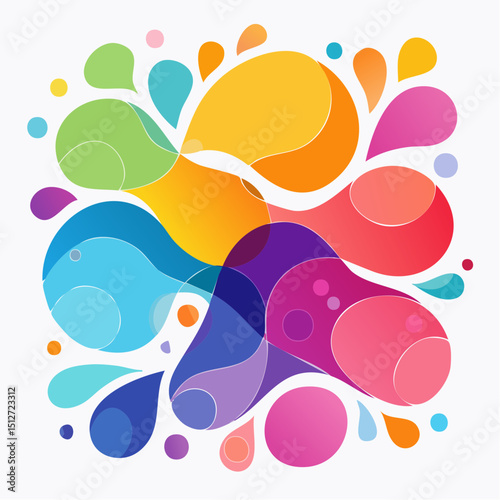 A lively abstract composition of liquid splashes and organic shapes in vibrant color.