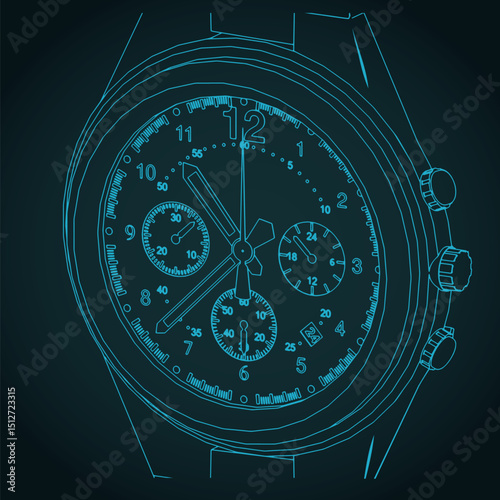 Wristwatch dial close up illustration