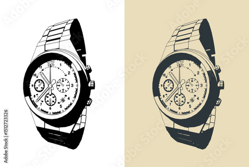 Wristwatch dial close up illustrations