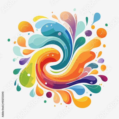 A lively abstract composition of liquid splashes and organic shapes in vibrant color.