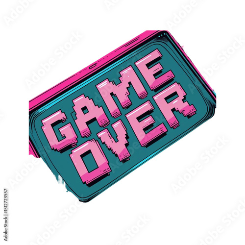 Game over pixel art on mobile phone screen retro gaming end screen for video game concept design asset