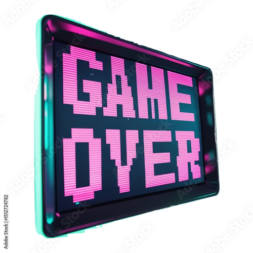 Game over screen pixel art retro gaming vintage arcade neon sign eighties aesthetic end of game message display
