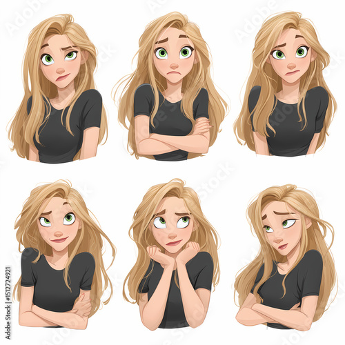   Set of different blond hair women clip art illustrations