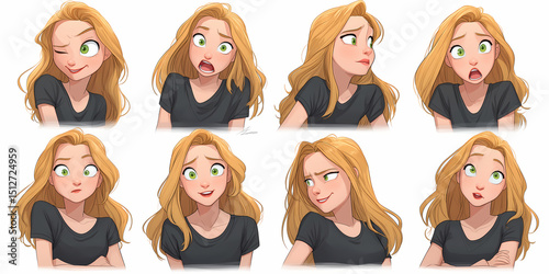   Set of different blond hair women clip art illustrations