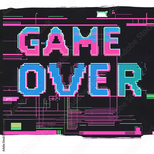 Game over pixel art retro style vector illustration for gaming and esports concept design element, end screen