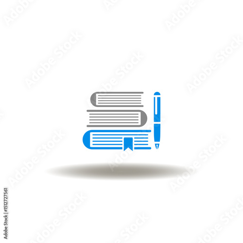 Vector illustration of books and pen. Symbol of storytelling. Icon of story telling and writing.