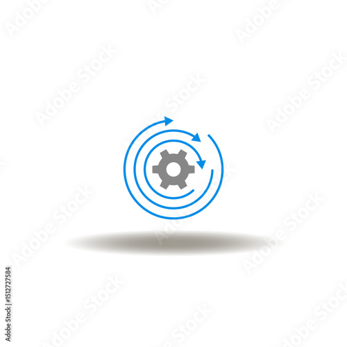Vector illustration of gear wheel and round arrows. Symbol of processing and progress. Icon of process management. Sign of working.