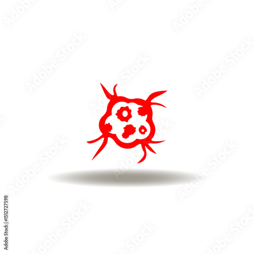 Vector illustration of red microscopic cell. Symbol of cancer cell.